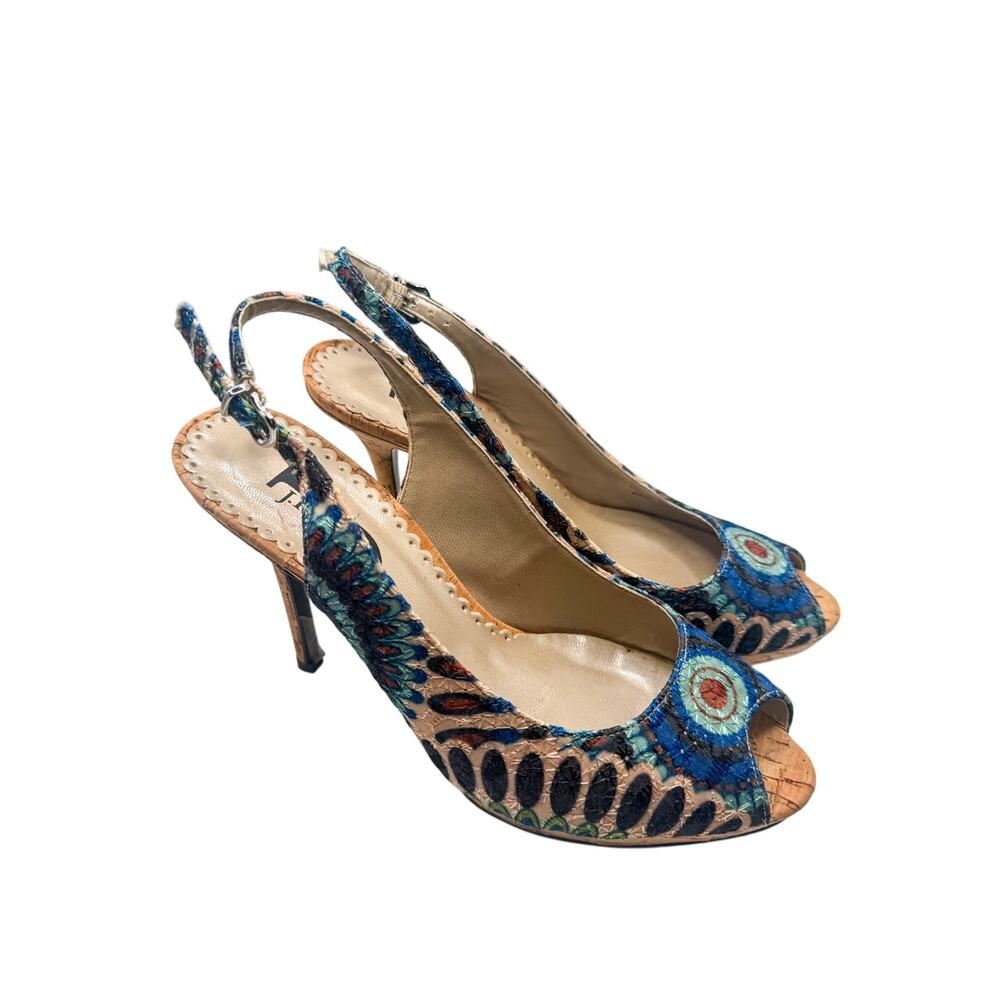 J. Renee Camelia Peacock Print Slingback Heels Size 8